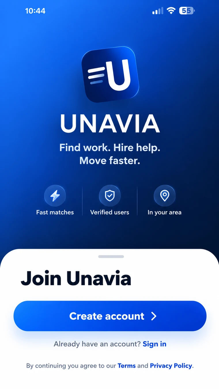 Unavia mobile app welcome screen